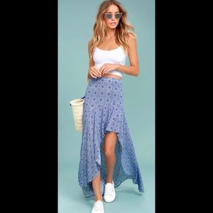 Lulus Mediterranean Beach Blue and White Print High-Low Maxi Skirt